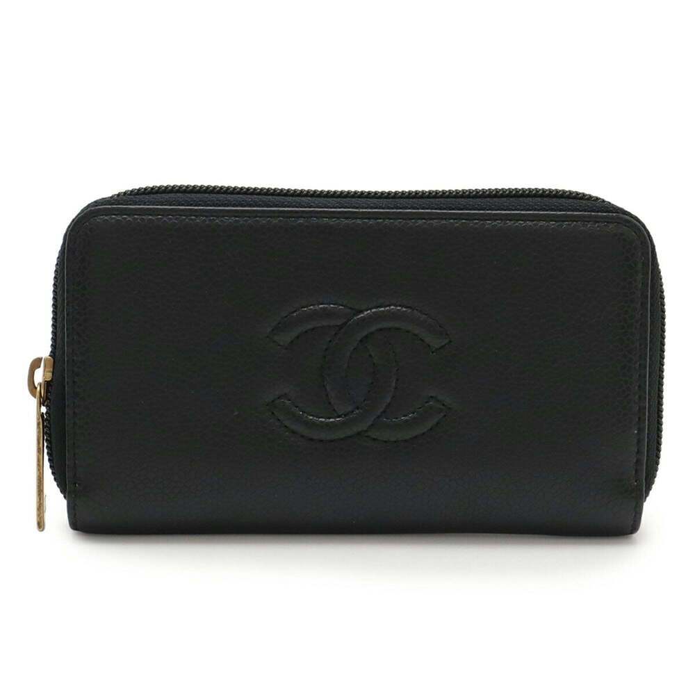 CHANEL Black Caviar Leather Logo Wallet